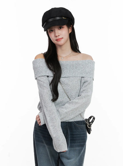 off-shoulder-knit-sweater-cn526 / Gray
