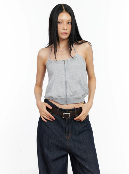 Knit Zip-Up Halter Top CL529