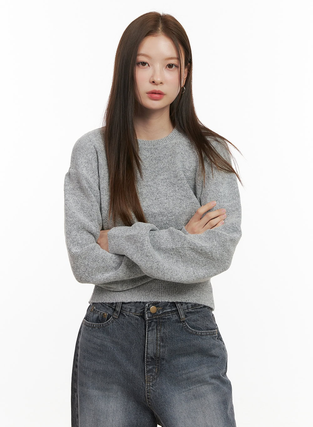 cozychic-solid-knit-sweater-od417 / Gray