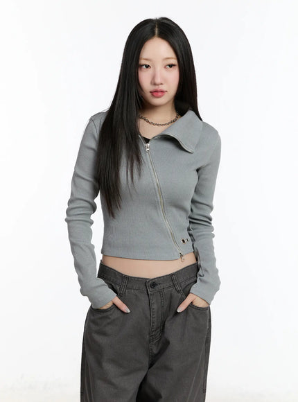 asymmetric-zip-crop-jacket-cm511 / Gray