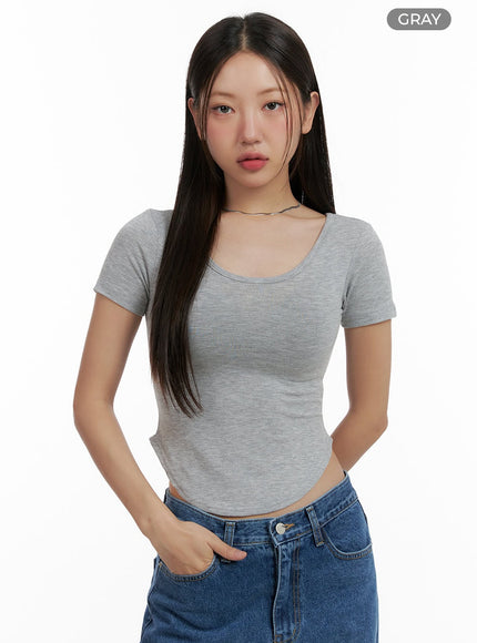 slim-u-neck-crop-top-cl431 / Gray