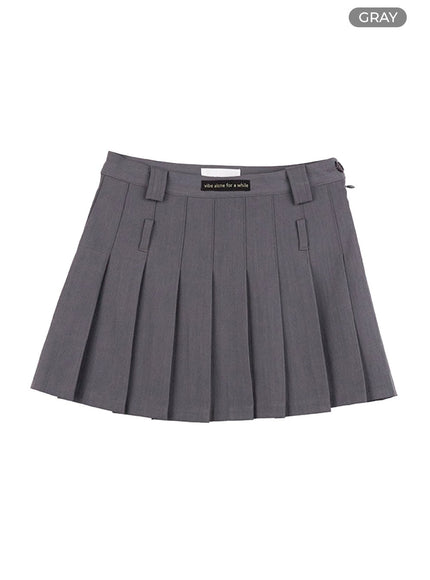 pleated-label-waist-mini-skirt-co418 / Gray