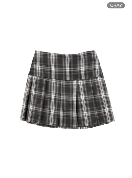 checkered-pleated-mini-skirt-og409 / Gray