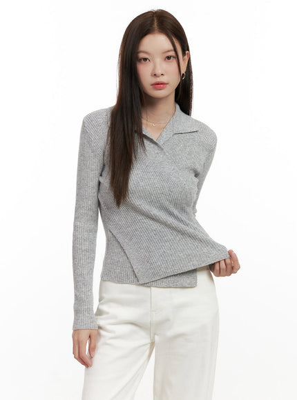 wrap-collared-sweater-on422 / Gray