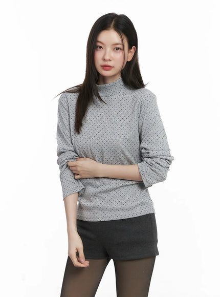 polka-dot-mock-neck-top-cj506 / Gray