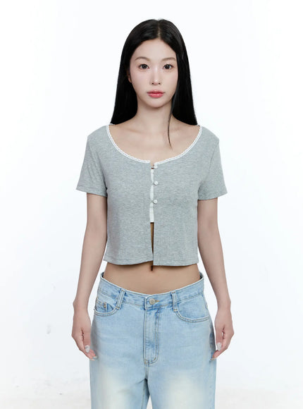 Cropped Button-Up Short Sleeve Cardigan CG512