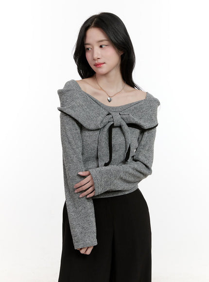 Elegant Ribbon Off-Shoulder Sweater CF527