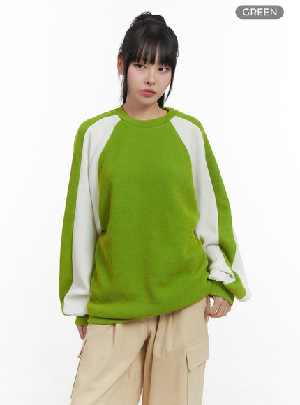 striped-sleeve-oversized-knit-os409 / Green