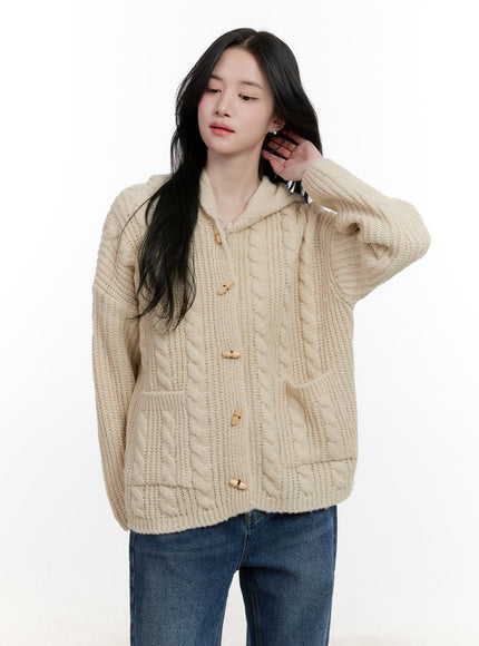 oversized-cable-knit-hooded-cardigan-cf527 / light beige