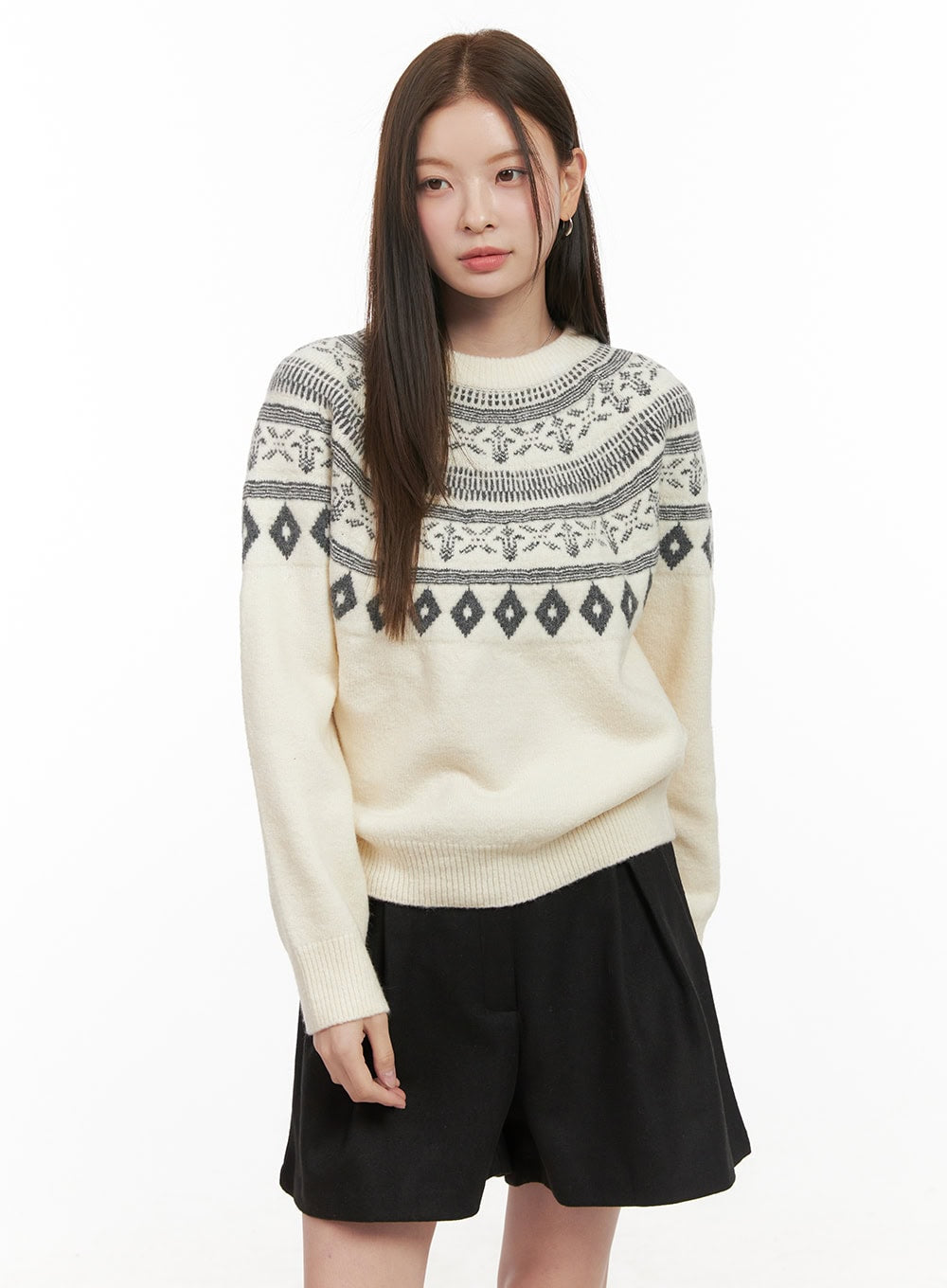 wool-blend-nordic-print-sweater-od412 / Light beige