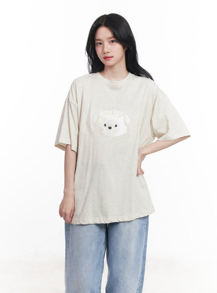 lovely-oversize-graphic-tee-cy523 / Light beige