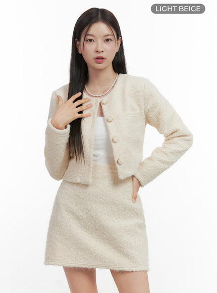 fuzzy-tweed-jacket-and-skirt-set-oo416 / Light beige