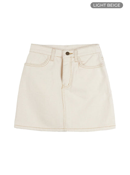 cotton-solid-mini-skirt-ou418 / Light beige
