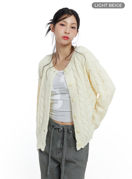 cozy-cable-knit-wool-cardigan-co426 / Light beige