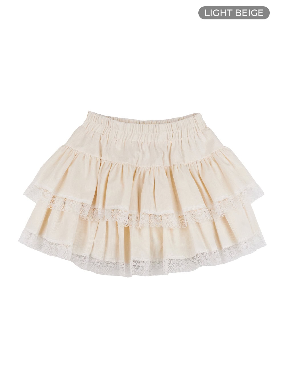 ruffle-lace-trim-mini-skirt-oo407 / Light beige