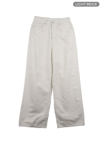 solid-cotton-loose-fit-straight-jeans-oa429 / Light beige