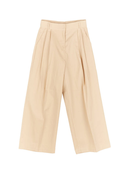 pintuck-wide-fit-slacks-cm521 / Light beige