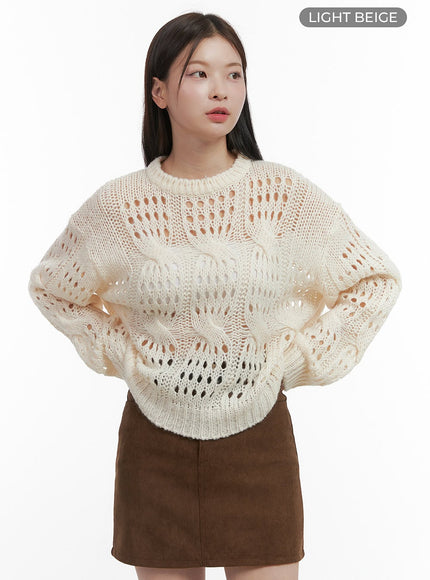 see-through-hollow-knit-sweater-oo416 / Light beige