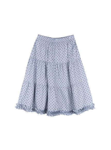 frill-polka-dot-tiered-midi-skirt-cu526 / Light blue