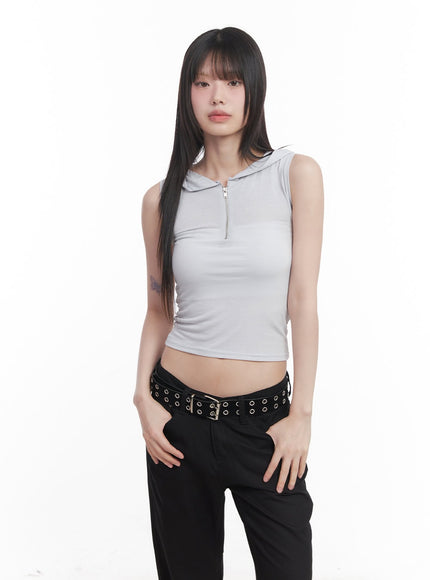 quarter-zip-sleeveless-hoodie-cu505 / Light gray