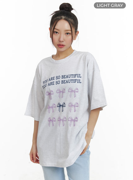 oversized-ribbon-graphic-tee-om429 / Light gray