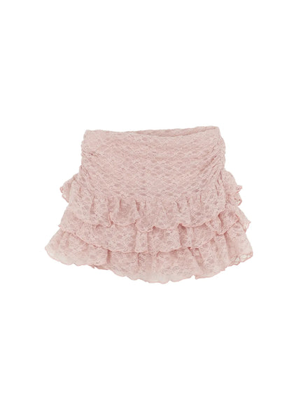 lace-ruffle-mini-skirt-cn517 / Light pink