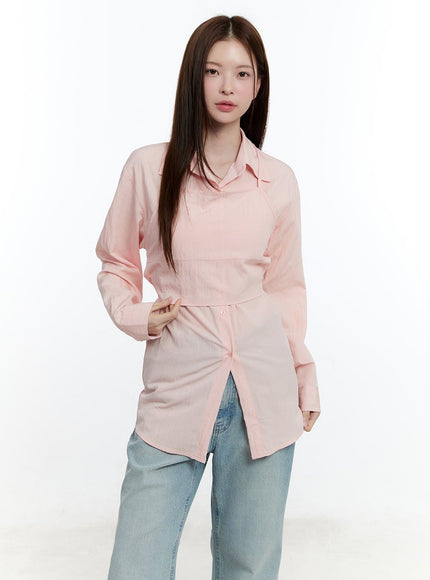 Collared Button-Up Shirt & Cami Set CM521