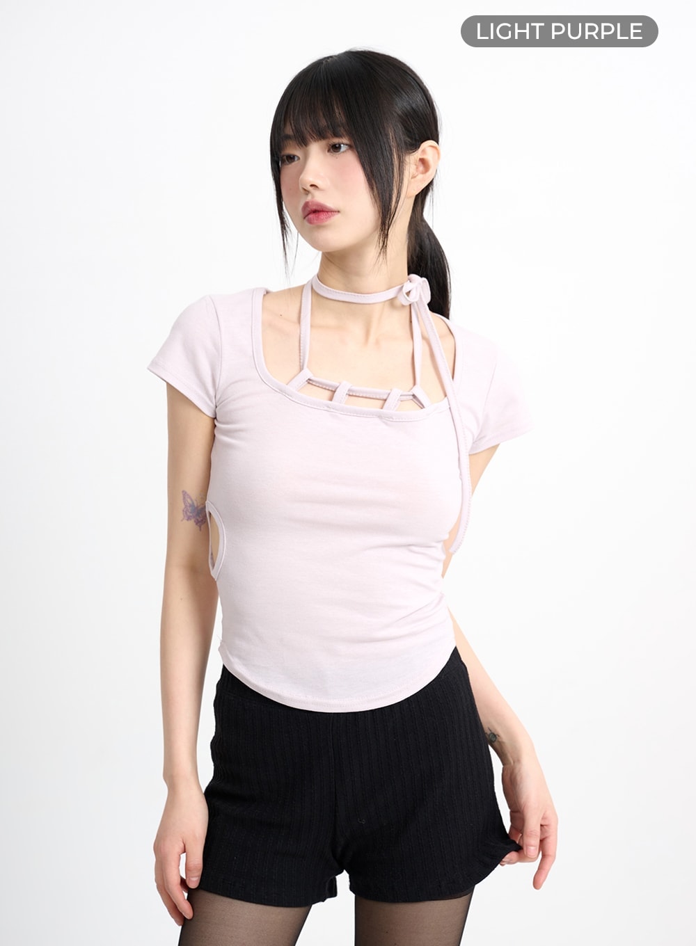 Strap Cut Out Cropped Tee CM415