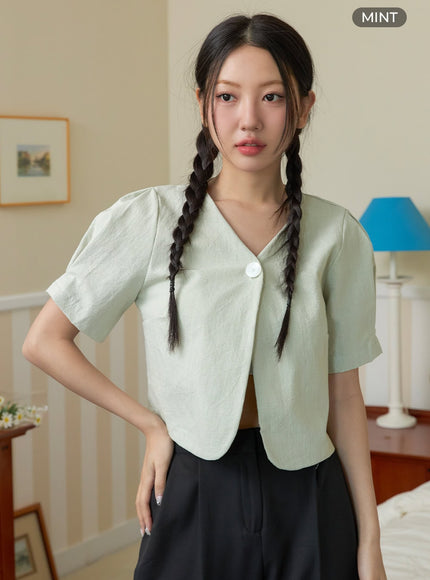 minimal-v-neck-short-sleeve-crop-jacket-oy424 / Mint