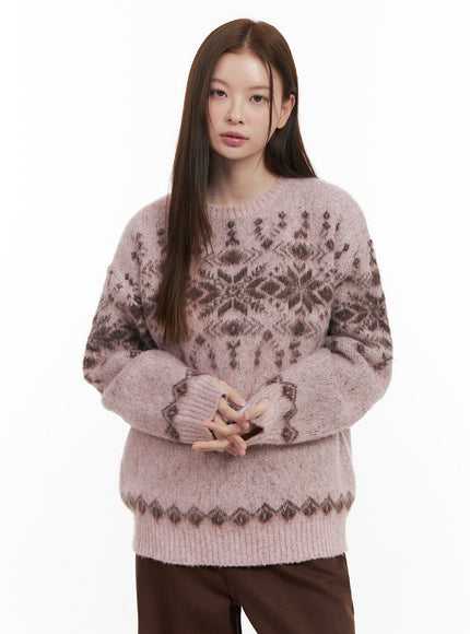 round-neck-oversize-knit-sweater-od418 / Pink