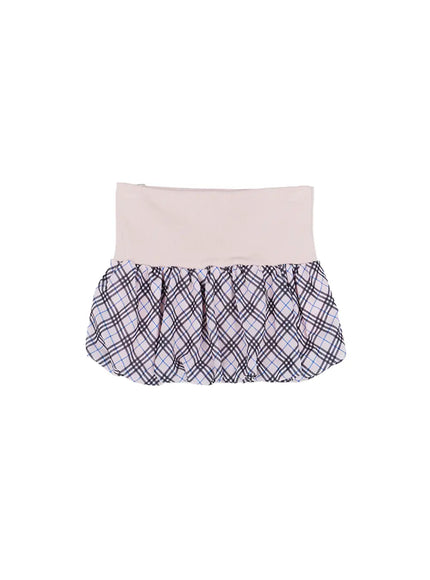 contrast-plaid-bubble-mini-skirt-cl509 / Pink