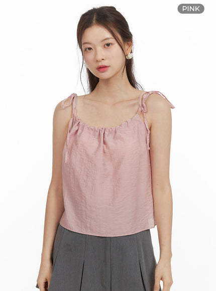 bowknot-shirred-sleeveless-top-oy421 / Pink