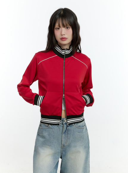 zip-up-crop-track-jacket-cf506 / Red