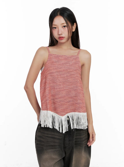 fringe-hem-boho-tank-cl521 / Red