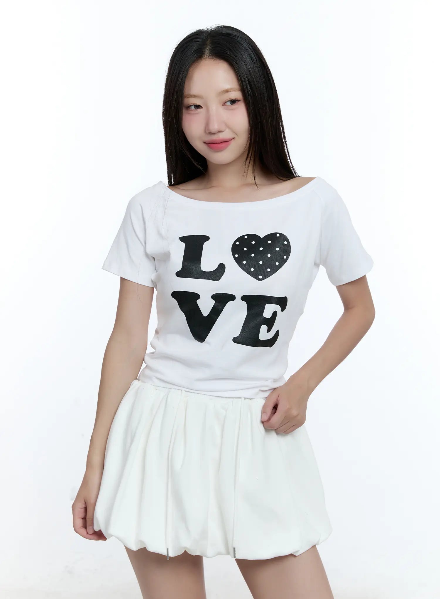 love-one-shoulder-graphic-tee-cu526 / White