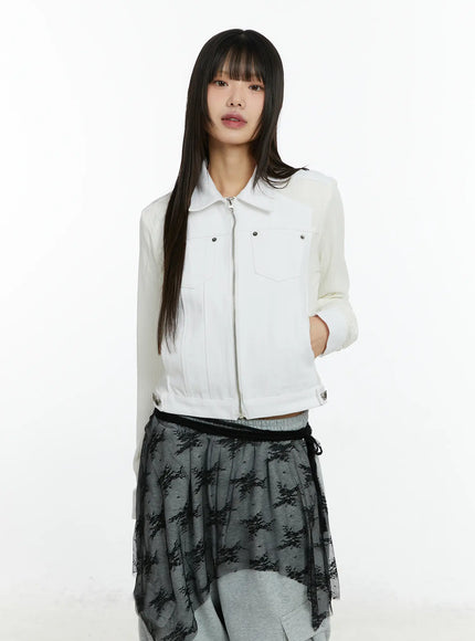 ribbed-zip-up-denim-jacket-cf509 / White