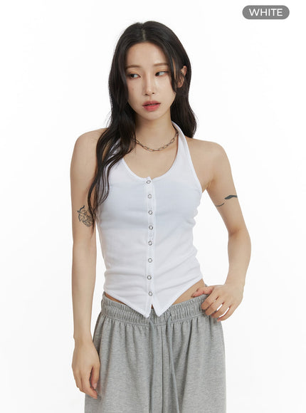 halter-button-up-tank-top-cf429 / White