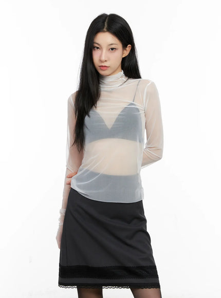 sheer-turtleneck-long-sleeve-top-cg525 / White