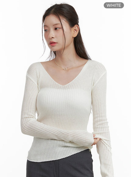 cashmere-v-neck-long-sleeve-ol416 / White