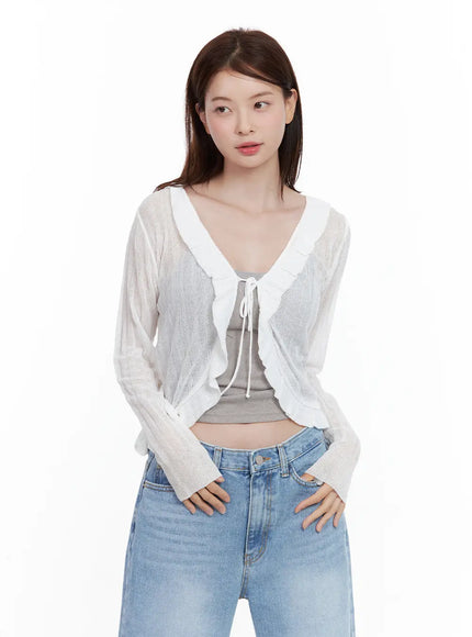 sheer-frill-tie-cardigan / White