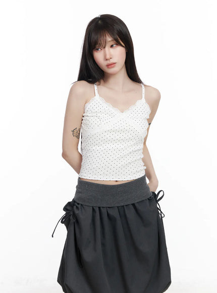 lace-trim-polka-dot-crop-sleeveless-top-cf523 / White