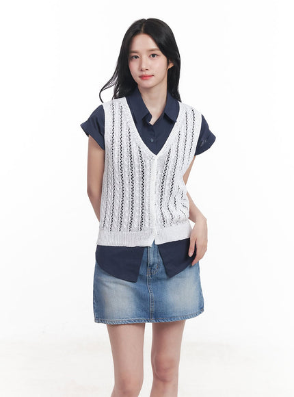 knit-buttoned-vest-top-cy523 / White