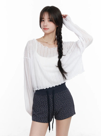 sheer-off-shoulder-long-sleeve-top-cm527 / White