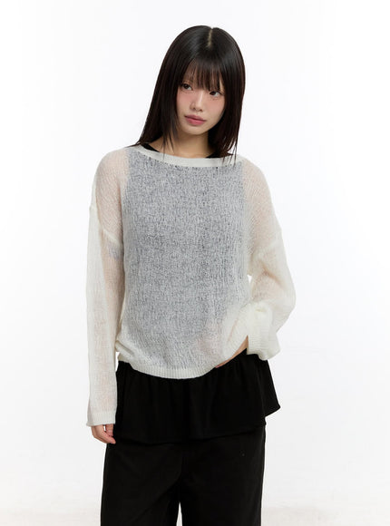 Sheer Knit Long-Sleeve Top CA508