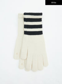 stripe-knit-gloves-in317 / White
