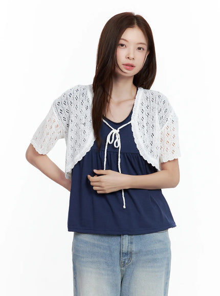 short-sleeve-knit-bolero / White