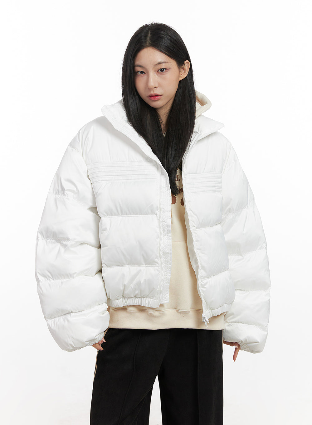 zipup-oversize-puffer-coat-cn428 / White