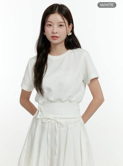 buttoned-crop-tee-ol422 / White