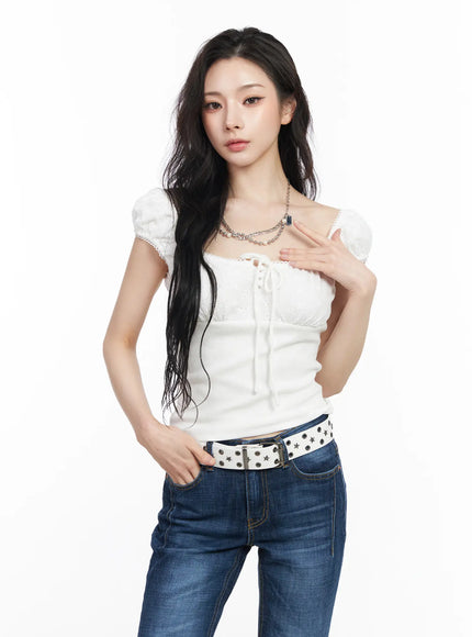 eyelet-puff-sleeve-blouse-cm518 / White