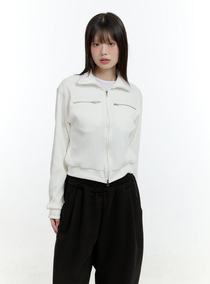 two-way-zip-up-ribbed-jacket-cf507 / White